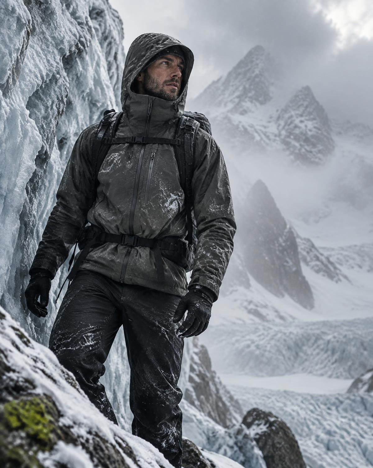 Technical alpine shell system in ice and snow